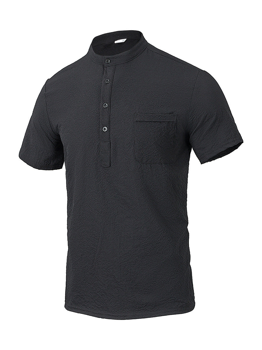 Herren Hemd Kurzarm Moderner Stehkragen Elegant