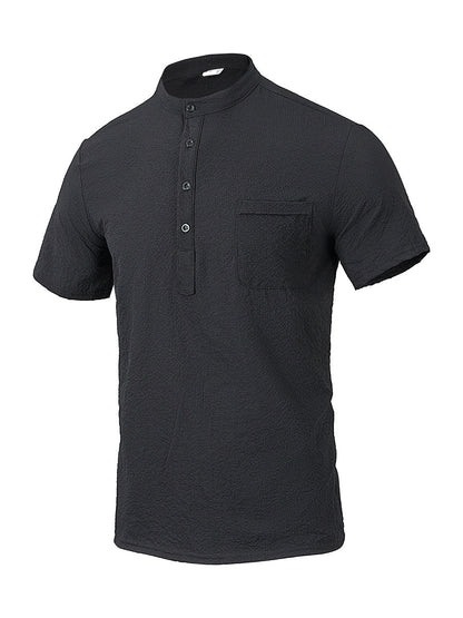 Herren Hemd Kurzarm Moderner Stehkragen Elegant