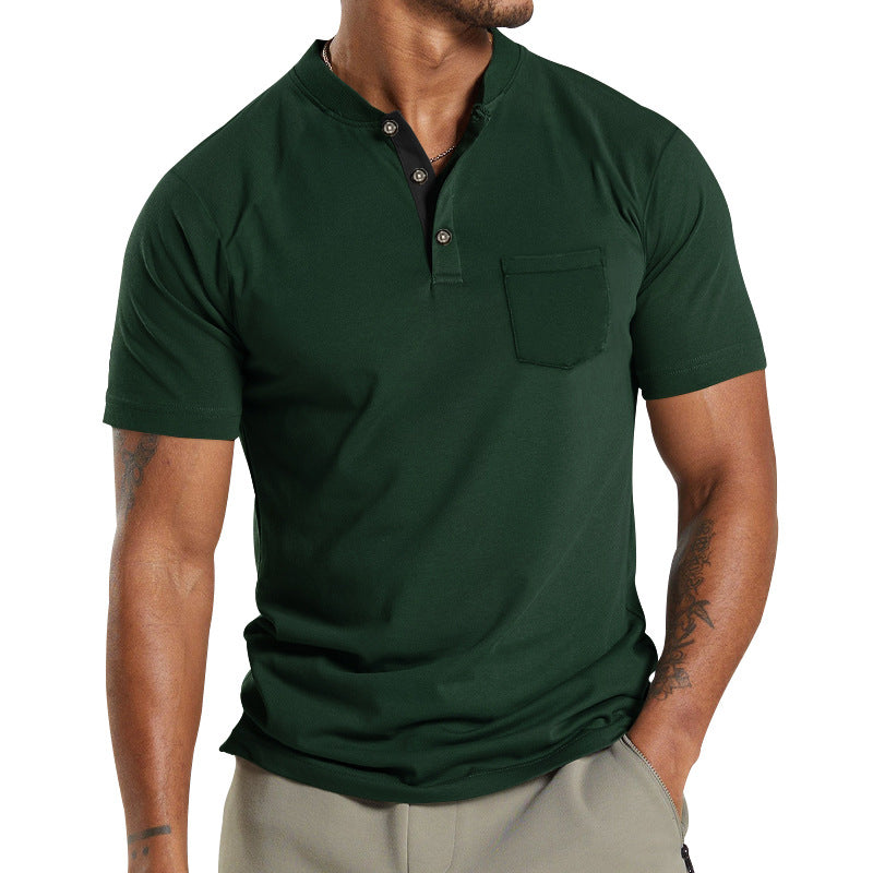 Herren T-Shirt Kurzarm mit Brusttasche Modern Kragen