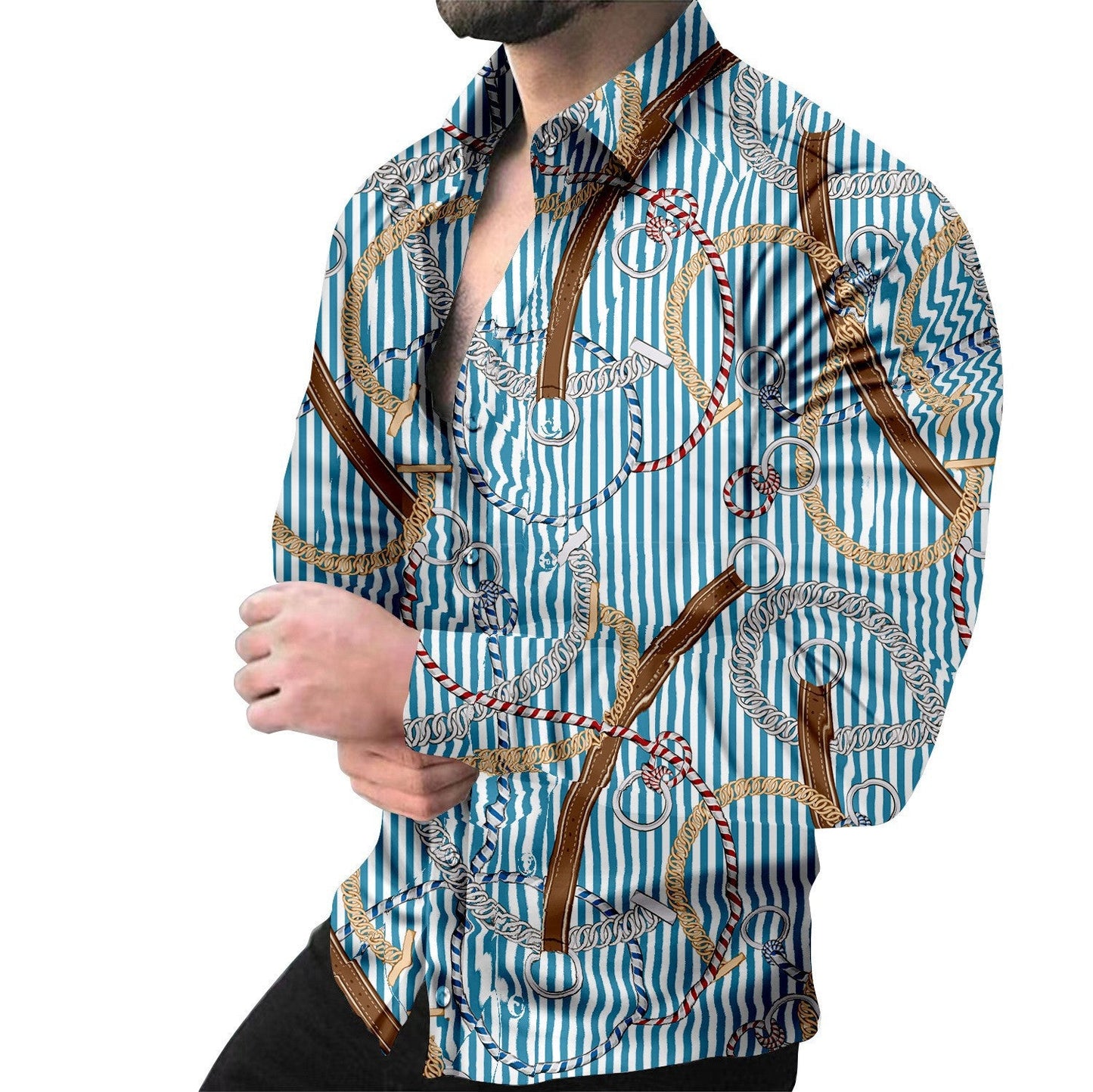 Herren Langarmhemd mit Kettenmuster Modern Berlin Style