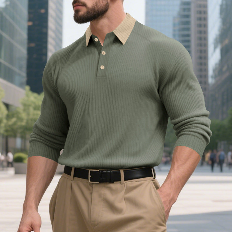 Herren Poloshirt Elegantes Strukturdesign Stehkragen Knopfleiste Modern