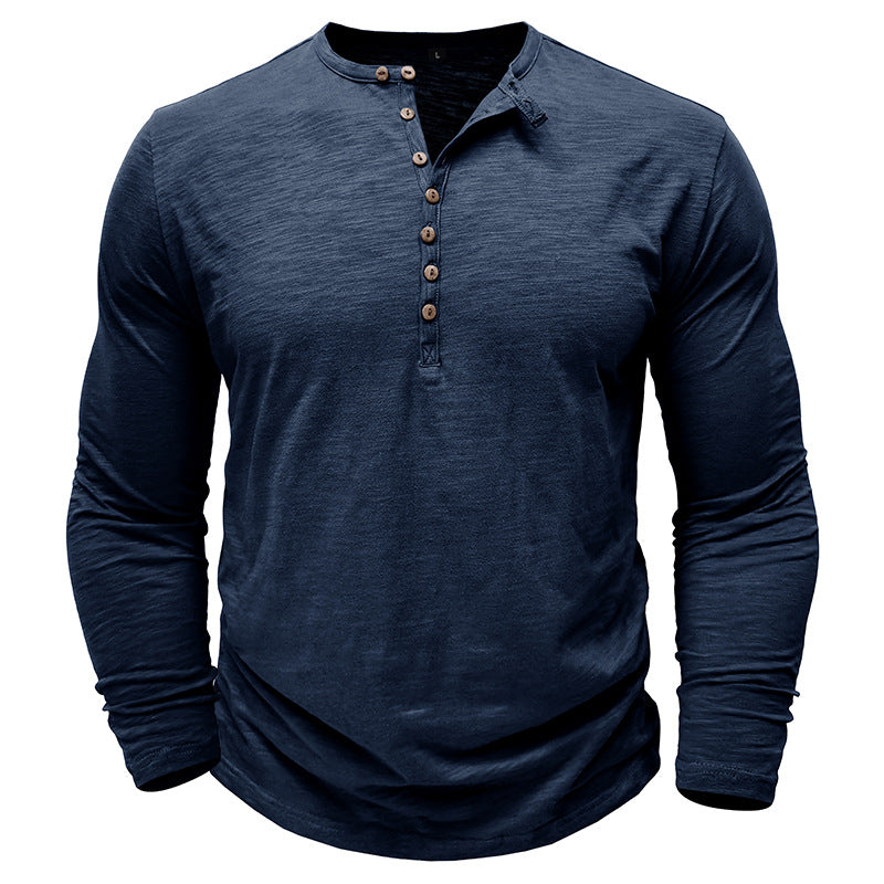 Herren Langarm-Shirt Modern mit Knöpfen Schwarz