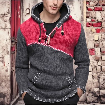 Herren Kapuzenpullover Zickzack Muster Hochwertig Strick