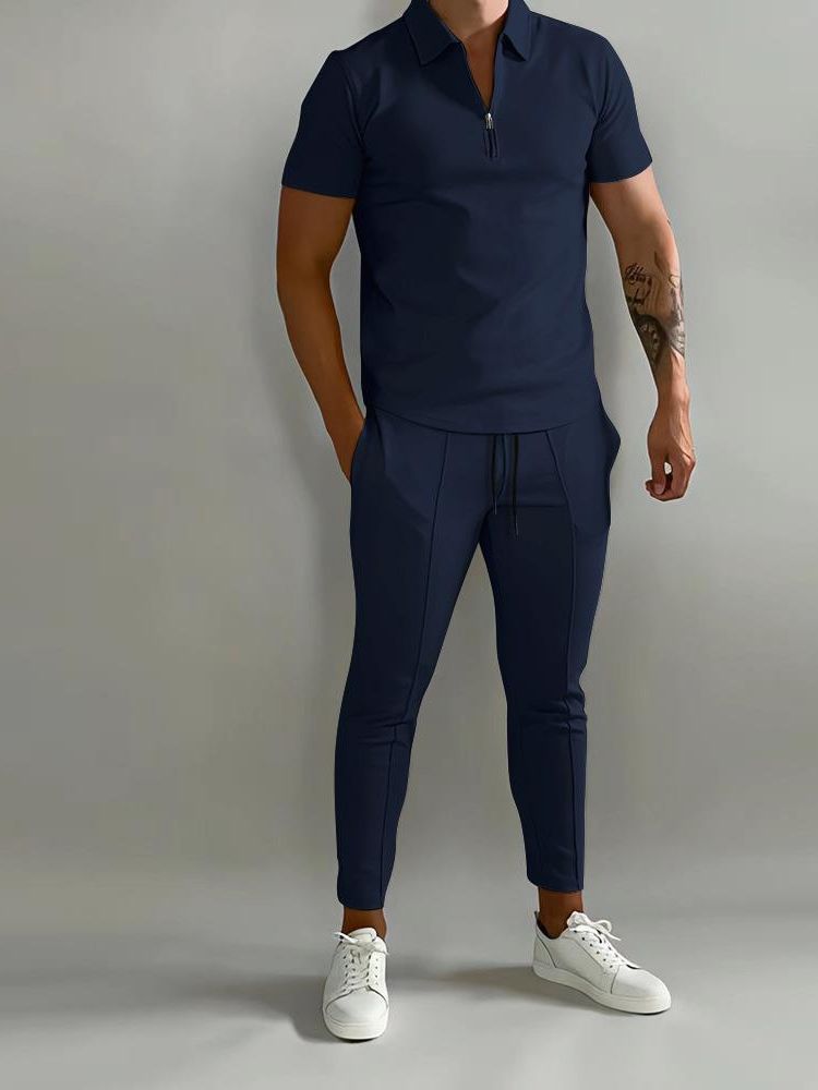 Herren Polo-Shirt Sportlich Slim-Fit mit Reißverschluss Modern