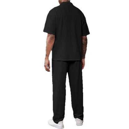 Herren Polo Hosen Set Bequem Kabelstrick Modern
