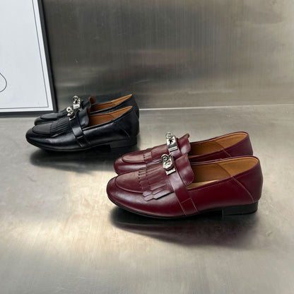 Damen Mokassins mit Fransen und Schnalle Elegant Modern