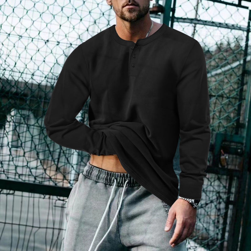 Herren T-Shirt Langarm Knopfleiste Elegantes Design