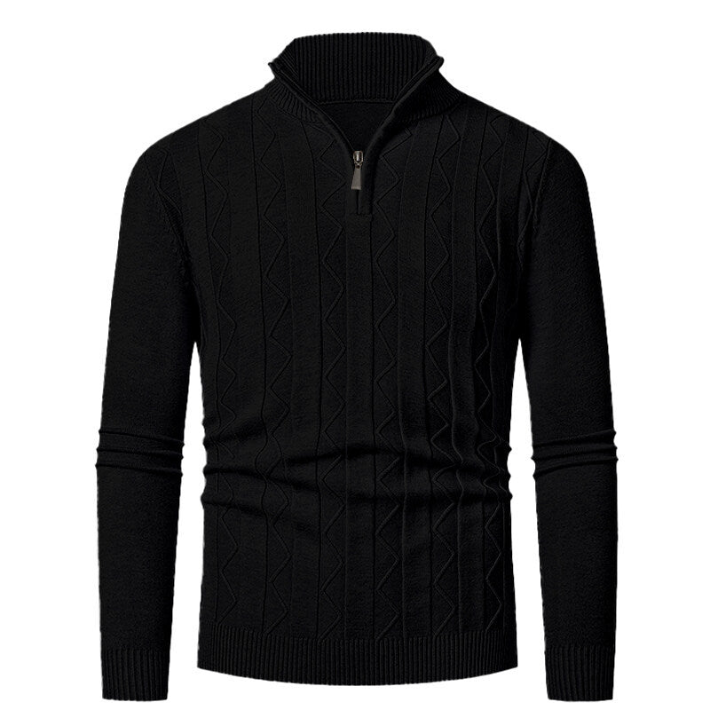 Herren Strickpullover mit Reißverschluss und Zopfmuster Modern