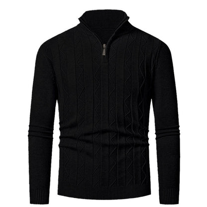 Herren Strickpullover mit Reißverschluss und Zopfmuster Modern