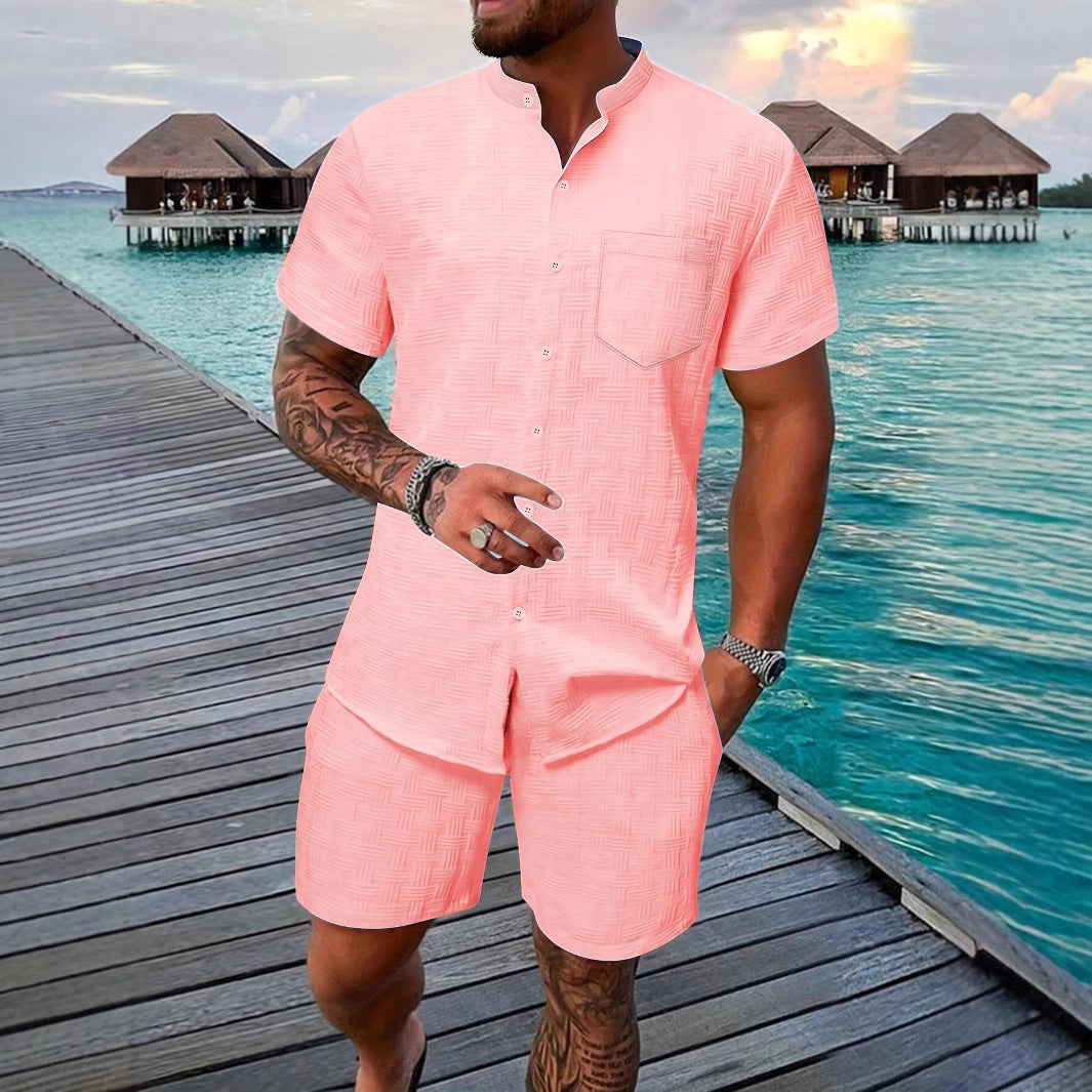 Herren Anzug Kurzarm Modern Strukturdesign Elegant
