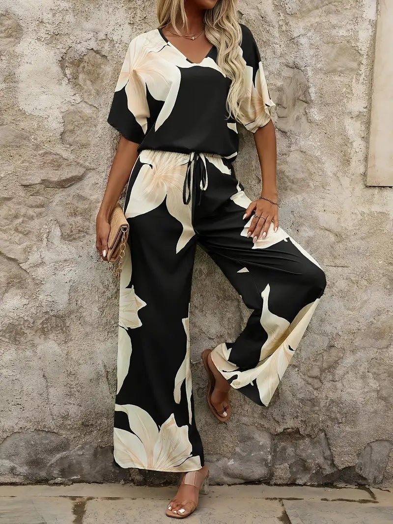 Damen Hosenanzug Elastisch Floral Modern