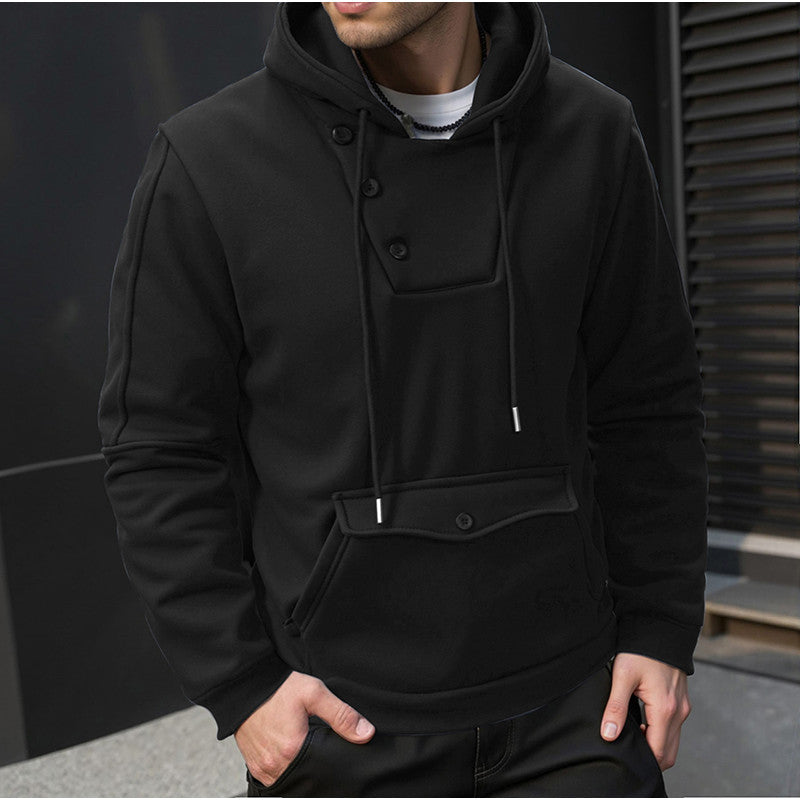 Herren Kapuzenpullover Knopfverschluss Taschen Modern