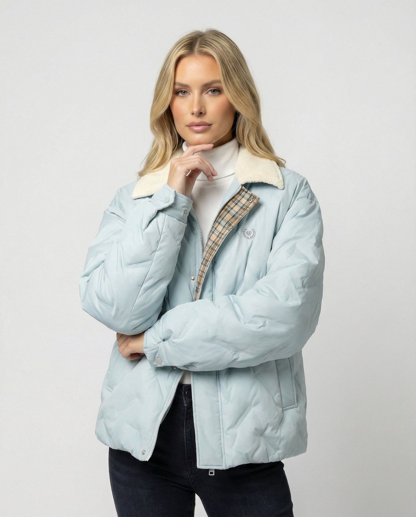 Damen Steppjacke Warm Winter Mantel mit Reverskragen Cord - BerlinGlamour