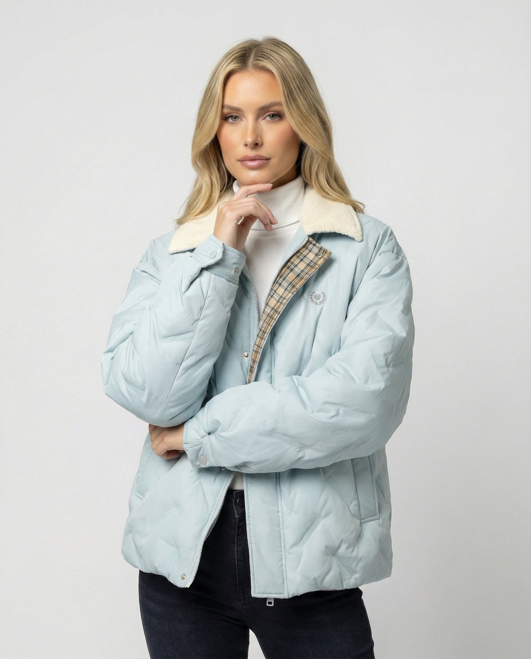 Damen Steppjacke Warm Winter Mantel mit Reverskragen Cord - BerlinGlamour