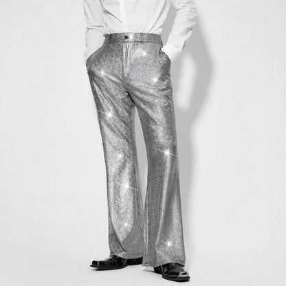 Herren Paillettenhose Glitzernde Partyhose Schwarz