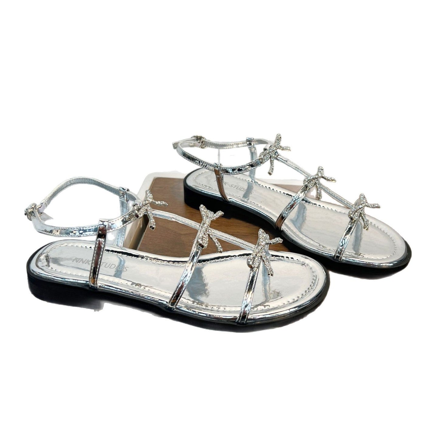 Damen Sandalen Elegante Glitzer Schleifen Verstellbar