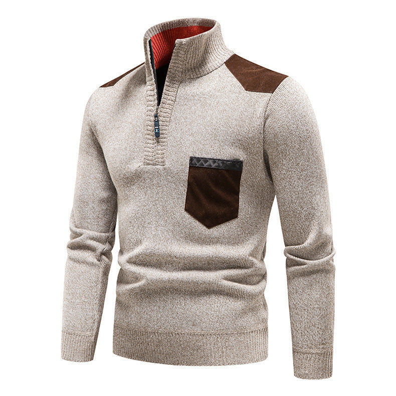 Herren Strickpullover Modern mit Reißverschluss und Brusttasche