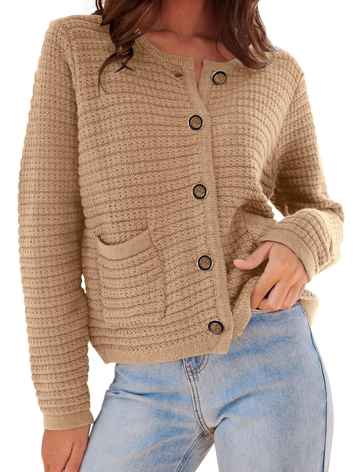 Damen Cardigan Modern Rippmuster Elegante Knöpfe