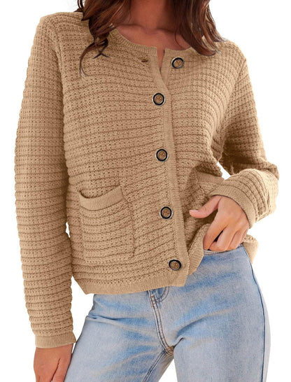 Damen Cardigan Modern Rippmuster Elegante Knöpfe