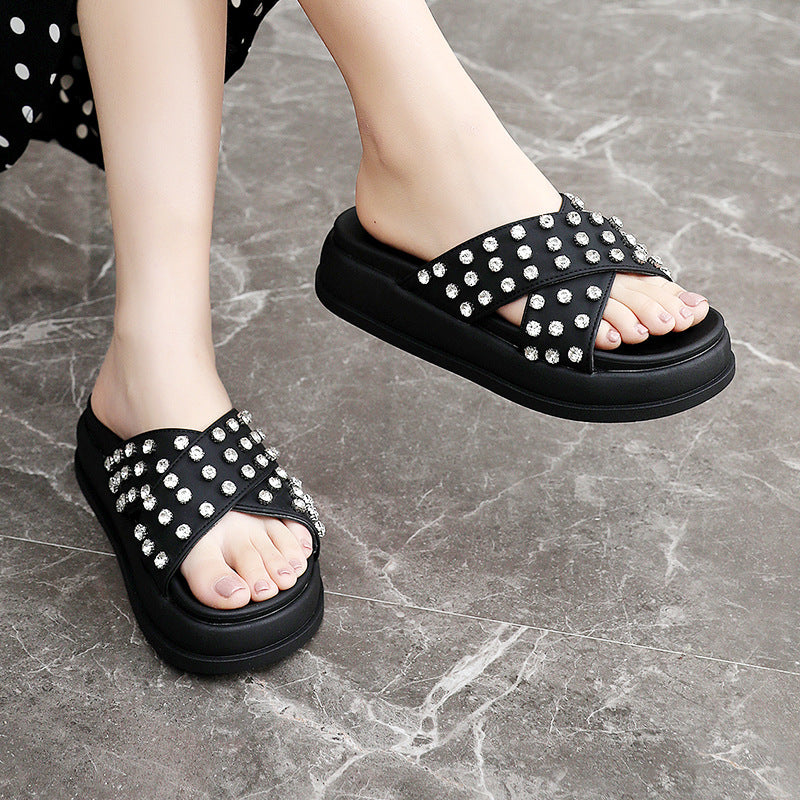 Damen Schlappen Glitzernd mit Riemchen und rutschfester Sohle
