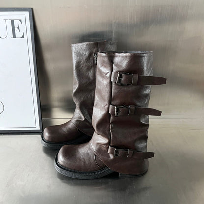 Damen Biker-Stiefel Robust Schnallen-Design Schwarz - BerlinGlamour
