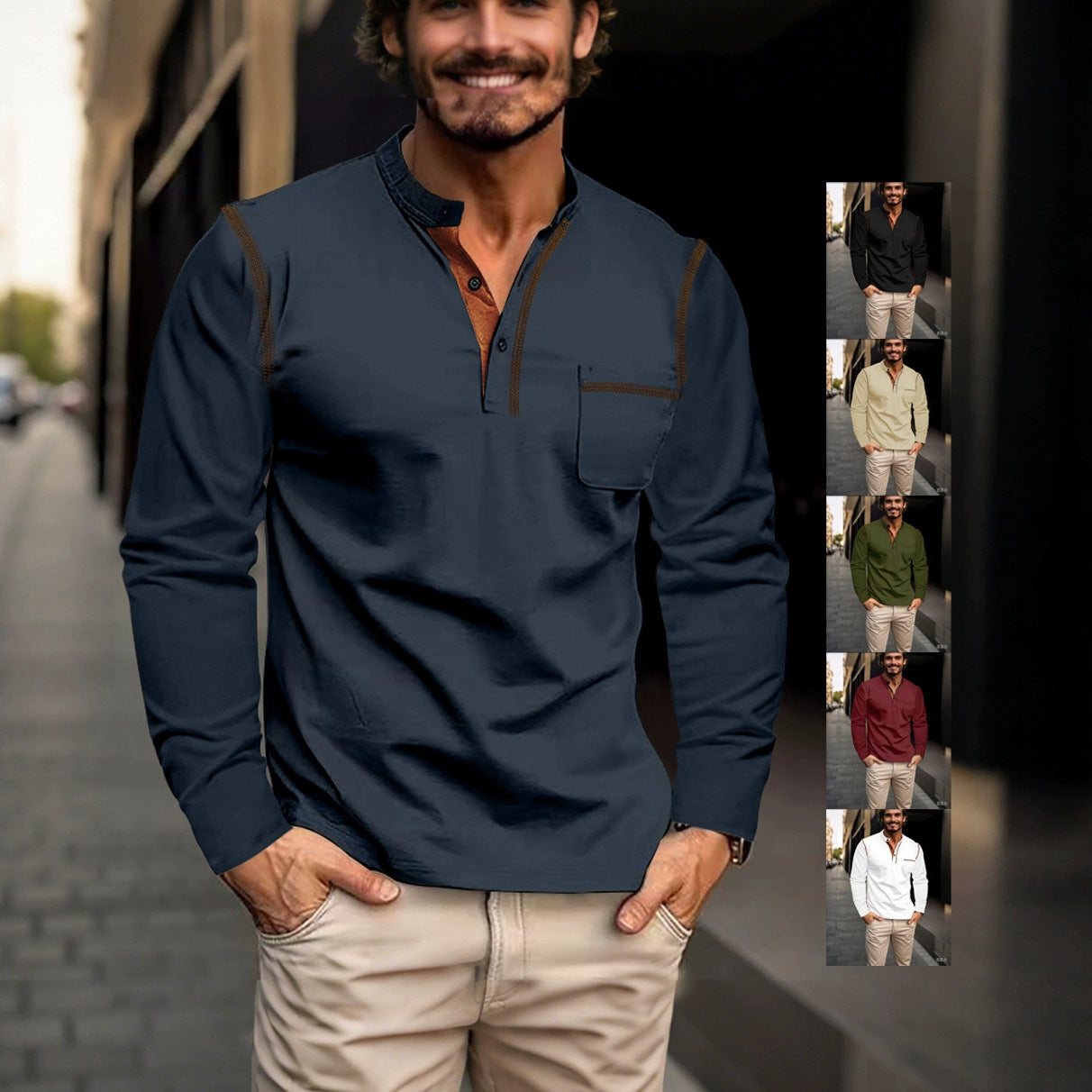 Elegantes Herren Langarmhemd mit Kontrastdetails Modern - BerlinGlamour