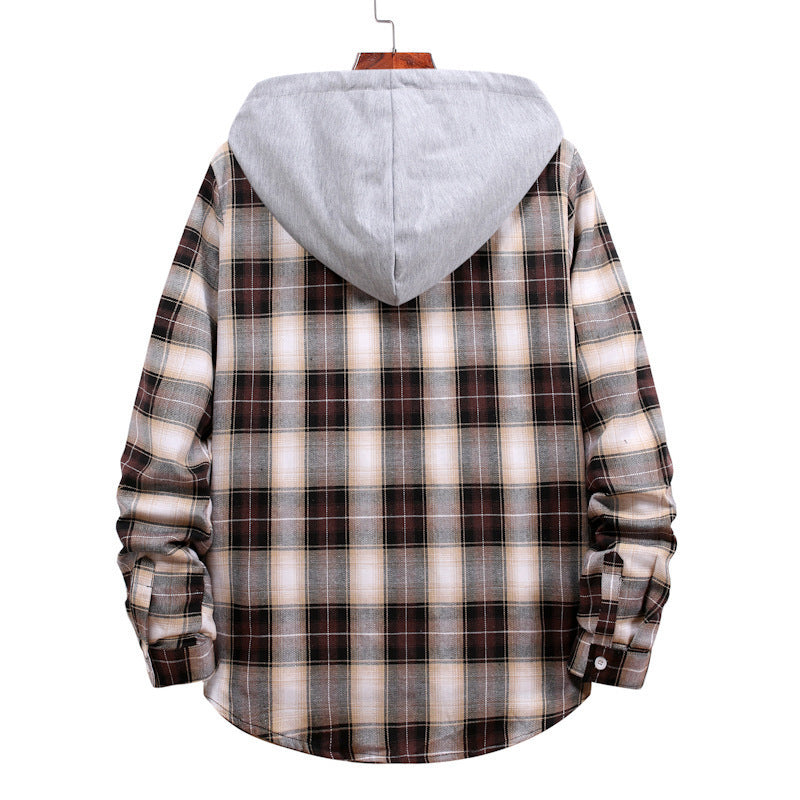 Herren Karohemdjacke Kapuze Taschen Winterjacke Modern