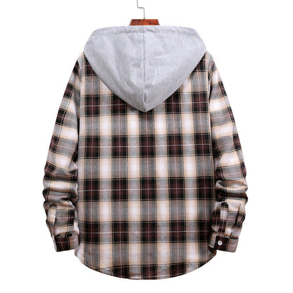 Herren Karohemdjacke Kapuze Taschen Winterjacke Modern