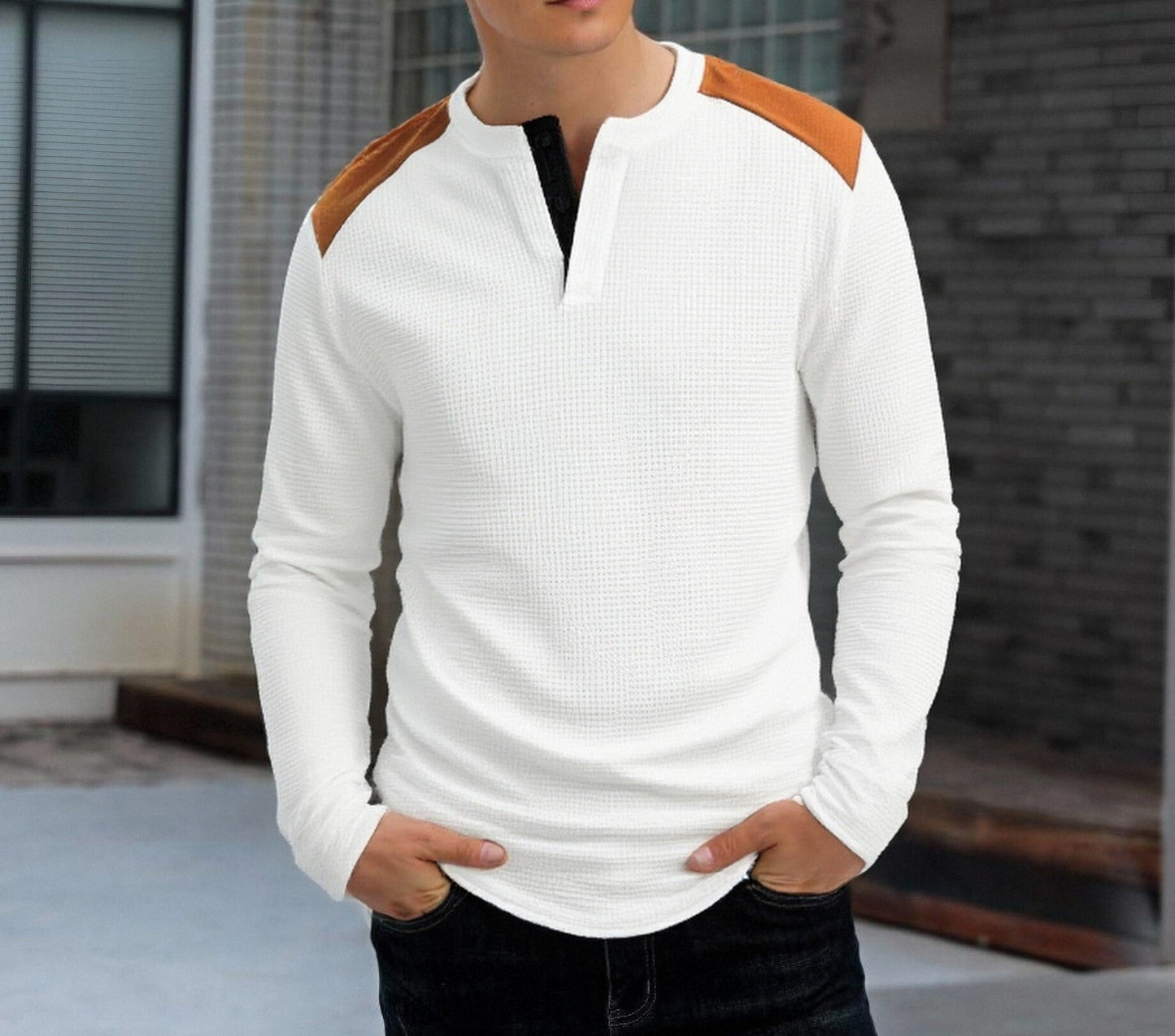 Herren Langarmshirt Modern mit Struktur und Kontrastfarben