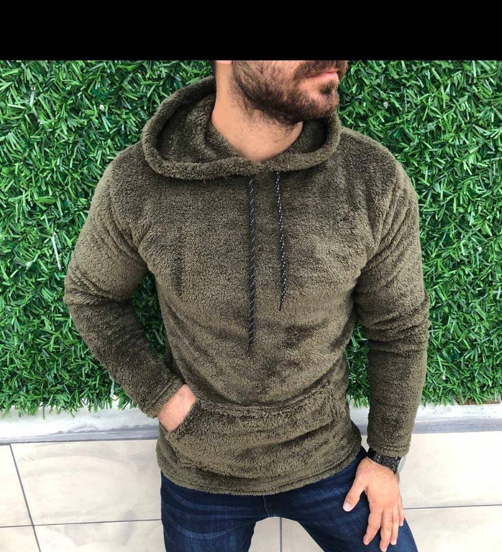 Herren Fleece-Pullover Kapuze Kängurutasche Warm - BerlinGlamour