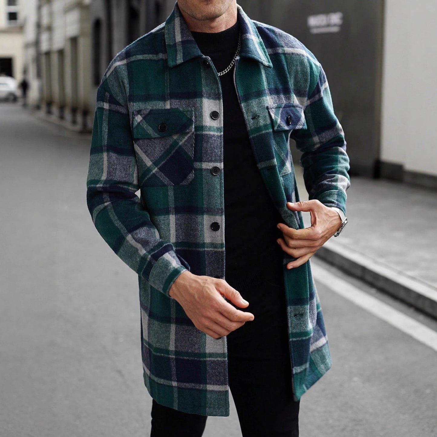 Herren Flanellhemd Jacke Karo Modern mit Taschen