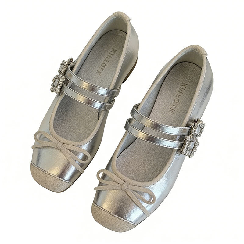 Damen Ballerinas Schleifen Riemchen Elegant