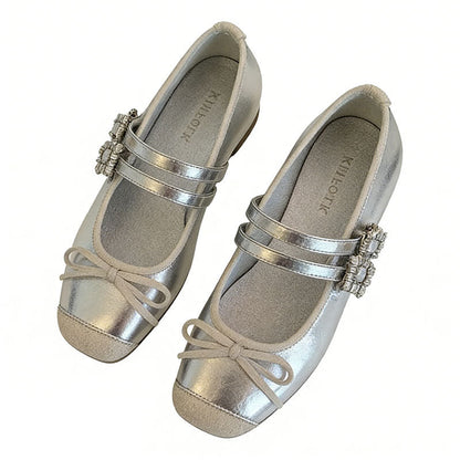 Damen Ballerinas Schleifen Riemchen Elegant