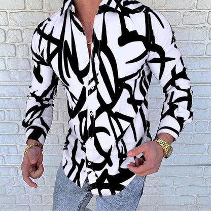 Herren Langarmhemd Graffiti Design Modern Trendy