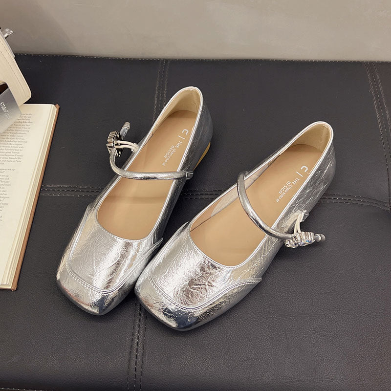 Ballerinas Damen Schmuckdetail Elegante Riemchen Schuhe