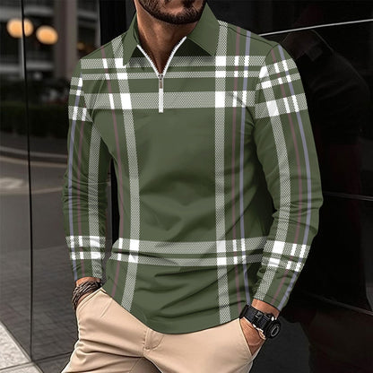 Herren Langarmshirt Karomuster Modern Reißverschluss