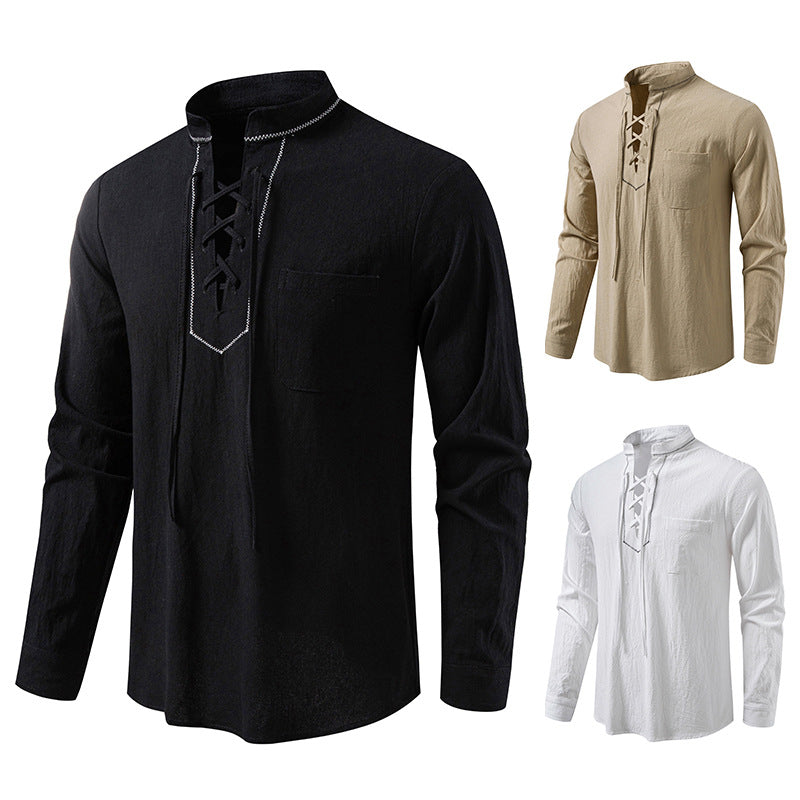 Herren Langarmhemd Spitzenausschnitt Elegant Modern