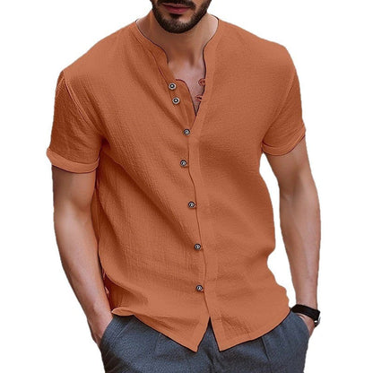 Herren Kurzarm-Hemd Slim Fit Henley Ausschnitt Modern