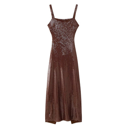 Elegantes Damen Maxikleid mit Pailetten und Trägerlos Design