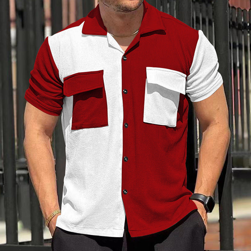 Herren Kurzarm Hemd Modern mit Brusttasche Farbenfroh
