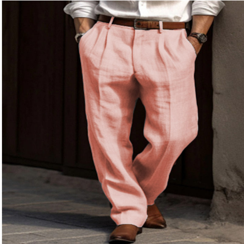 Herren Leinenhose Slim Fit 2 Taschen Elegant