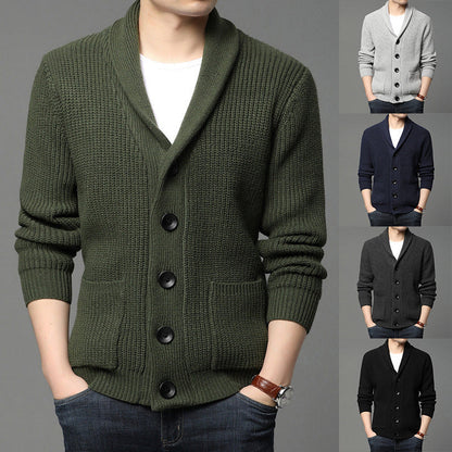 Herren Strickjacke mit praktischen Taschen und geschlossenem Kragen