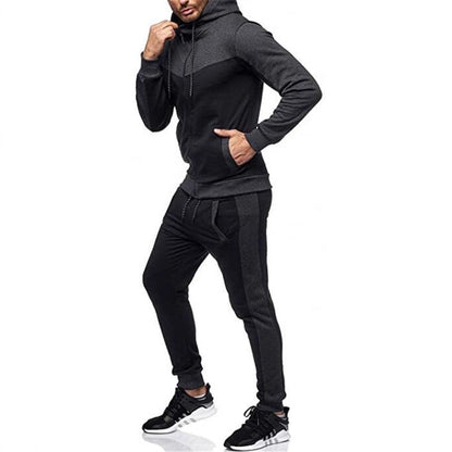 Herren Trainingsanzug Set Kapuze Kontrastnähte Sportlich Modern - BerlinGlamour