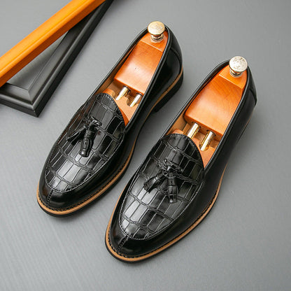 Damen Mokassins Elegante Leder Schuhe mit Quasten Detail