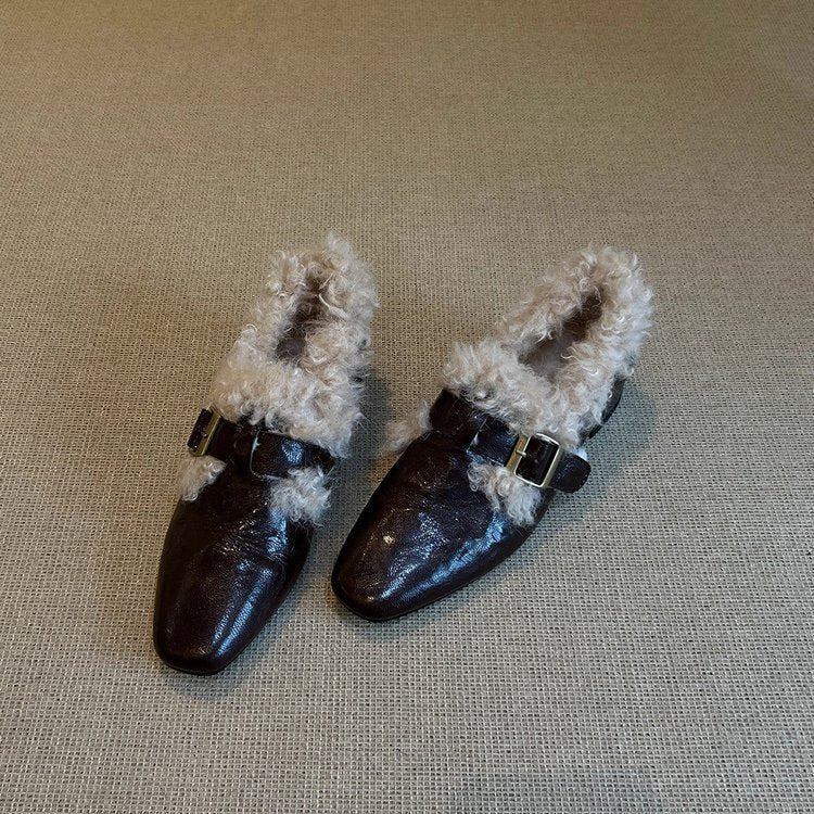 Damen Ballerinas Komfortabel Kuschelig Schnallenakzent Modisch