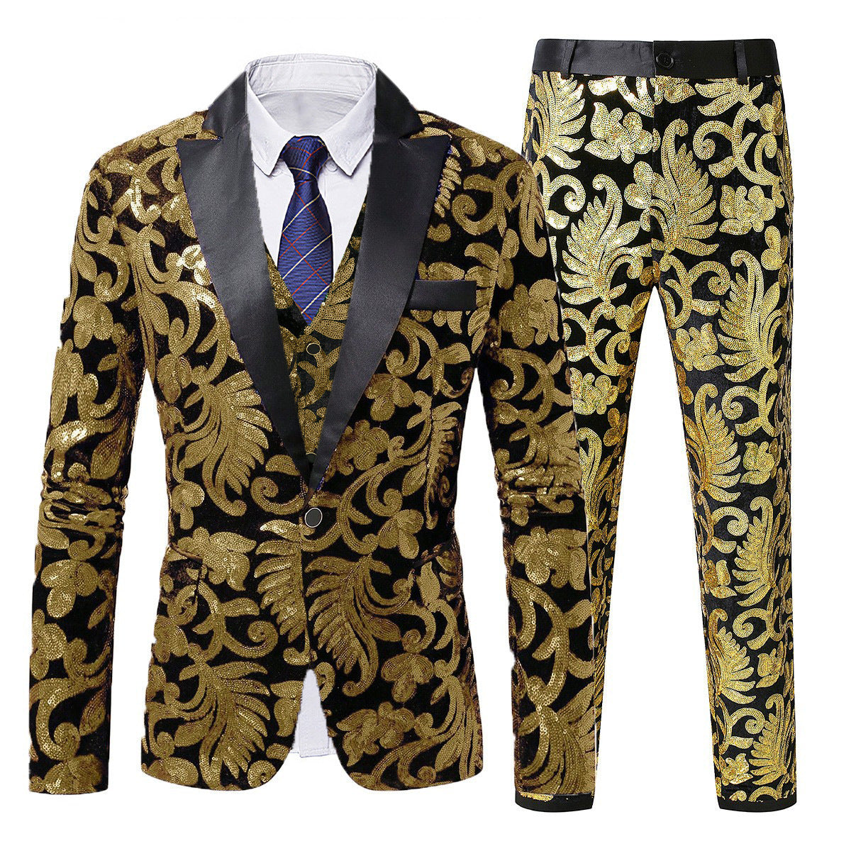 Herren Anzug Set Pailletten Elegant Blättermuster - BerlinGlamour
