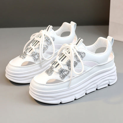 Damen Sneaker Plattform High Heels Glitzer