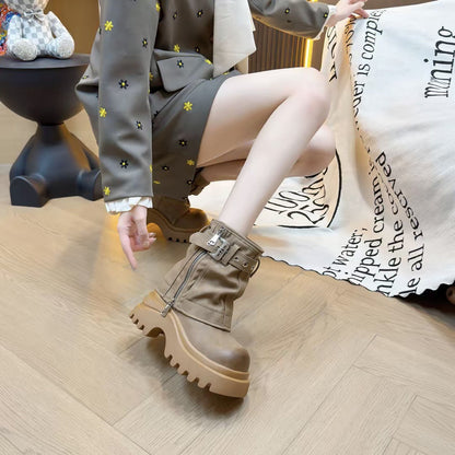 Damen Stiefeletten Schnallenverschluss Robust Sohle