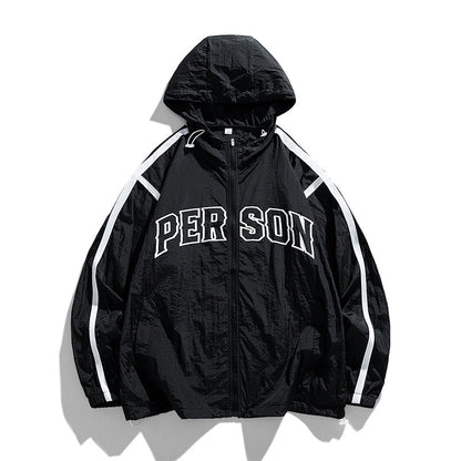 Herren Windbreaker Jacke Sportlich mit Kapuze Verstellbar