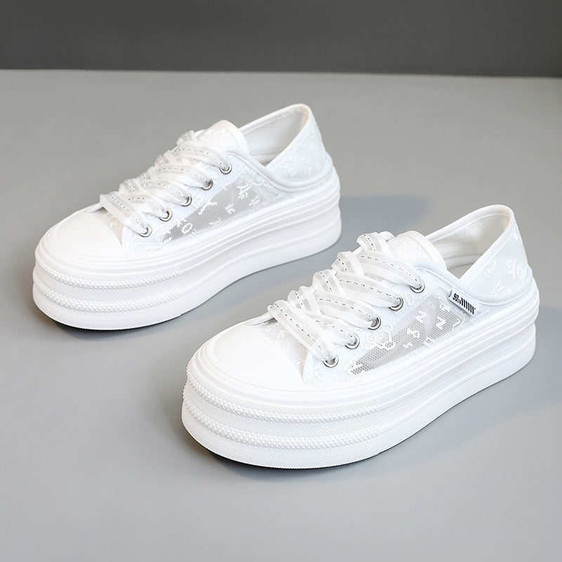 Damen Plateau Sneaker Atmungsaktiv Mesh Rutschfest